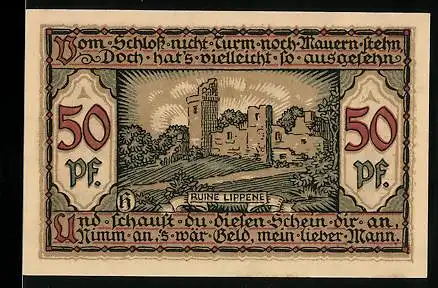 Notgeld Raguhn 1921, 50 Pfennig, Ruine Lippene