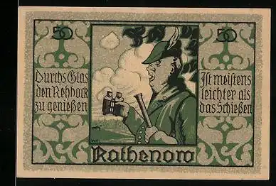 Notgeld Rathenow, 50 Pfennig, Jäger mit Fernglas und Gewehr