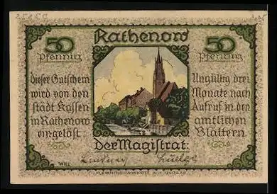 Notgeld Rathenow, 50 Pfennig, Jäger mit Lupe