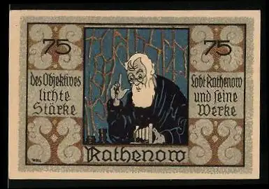 Notgeld Rathenow, 75 Pfennig, Fotograf mit Fotoapparat - Plattenkamera, Ortsansicht