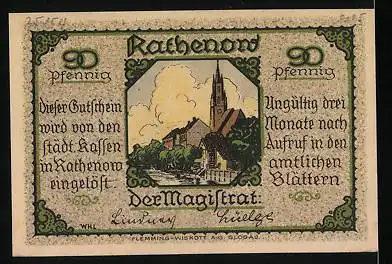 Notgeld Rathenow, 90 Pfennig, ältere Damen liest ihren Steuerbescheid