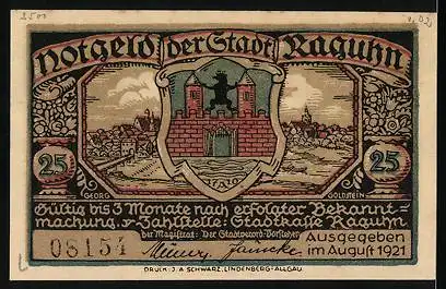 Notgeld Raguhn, 25 Pfennig, Rathaus gebaut 1716