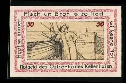 Notgeld Kellenhusen, 50 Pfennig, Fischer mit seinem Boot