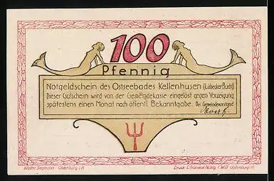 Notgeld Kellenhusen, 100 Pfennig, Strandbad mit Strandkörben