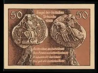 Notgeld Leobschütz 1922, 50 Pfennig, Siegel der deutschen Urkunde 1265