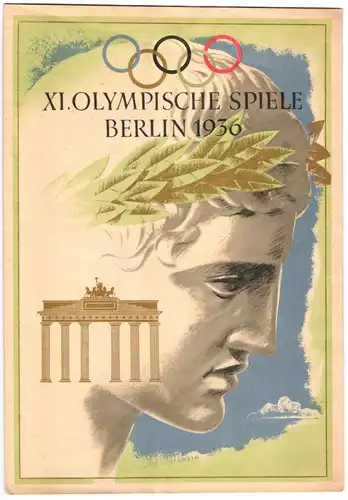 Telegramm XI. Olympische Spiele Berlin 1936, Entwurf: Stanzig, Brandenburger Tor, Reichsadler, Olympiaglocke, Blanko