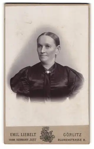 Fotografie Emil Liebelt, Görlitz, Blumenstrasse 8, Dame mit strengem Mittelscheitel und Brosche