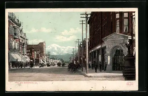 AK San Bernardino, CA, Strassenpartie mit Kutschen