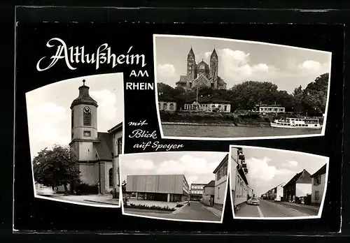 AK Altlussheim am Rhein, Kirche, Blick auf Speyer