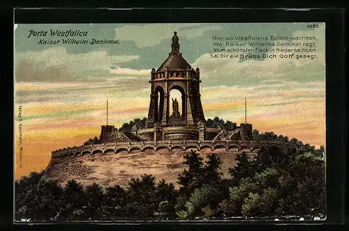 Künstler-AK Porta Westfalica, Kaiser-Wilhelm-Denkmal im Abendrot