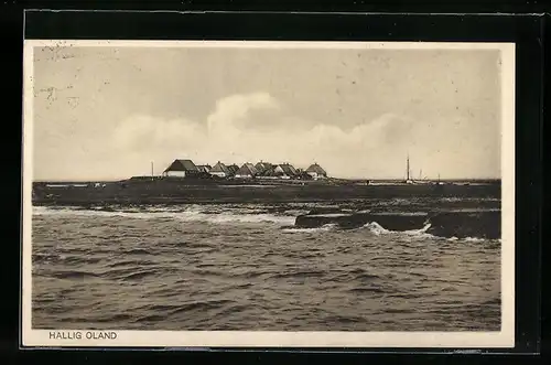 AK Hallig Oland, Gesamtansicht vom Wasser aus