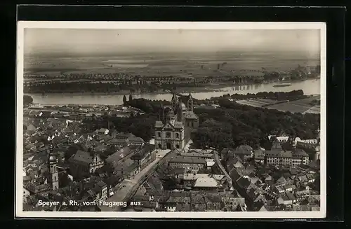 AK Speyer /Rh., Teilansicht mit Rhein vom Flugzeug aus