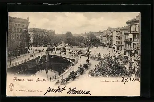 AK Berlin-Tiergarten, Potsdamerbrücke aus der Vogelschau, mit Strassenbahnen