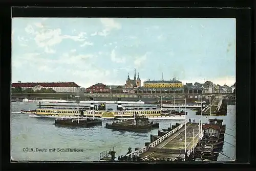 AK Köln-Deutz, Blick auf Deutz mit Schiffbrücke