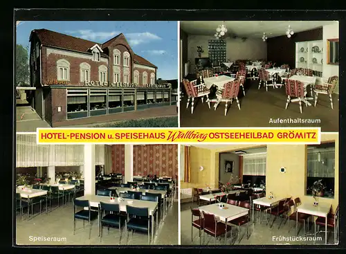 AK Grömitz, Hotel-Pension u. Speisehaus Wallburg, Innenansicht, Mühlenstrasse 3