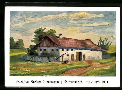 Künstler-AK Stephansried, Sebastian Kneipps Geburtshaus 1821