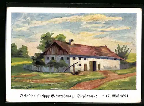 Künstler-AK Stephansried, Geburtshaus des Pfarrers Sebastian Kneipps 1821