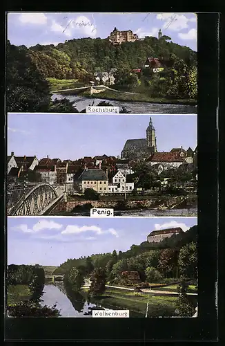 AK Rochsburg, Ortsansicht, Penig, Wolkenburg