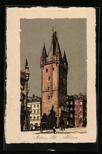 Künstler-AK Mainz a. Rh., Blick auf Holzturm
