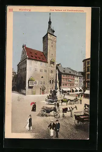 AK Würzburg, Altes Rathaus mit Vierröhrenbrunnen
