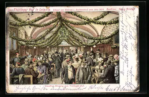 AK Leipzig, Gasthaus Thüringer Hof G. Grimpe, Hausflur mit Eingang