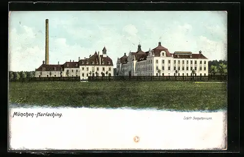 AK München-Harlaching, Blick auf das Städt. Sanatorium