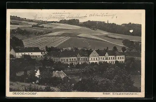 AK Deggendorf, Städt. Elisabethenheim aus der Vogelschau