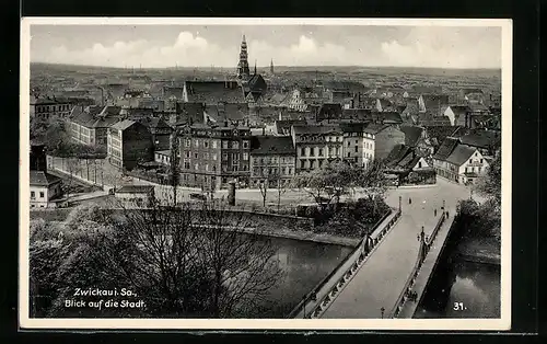 AK Zwickau i. Sa., Teilansicht mit Brücke aus der Vogelschau