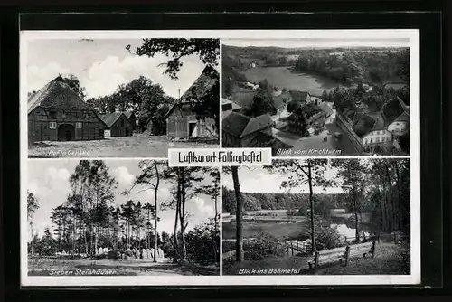 AK Fallingbostel, Hof in Oerbke, Blick vom Kirchturm und Sieben Steinhäuser