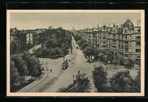 AK Augsburg, Kaiserstrasse mit Strassenbahn