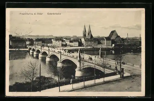 AK Frankfurt a. d. Oder, Fluss mit Oderbrücke