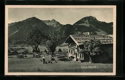 AK Hindelang i. b. Allgäu, Café Polite mit Alpenpanorama