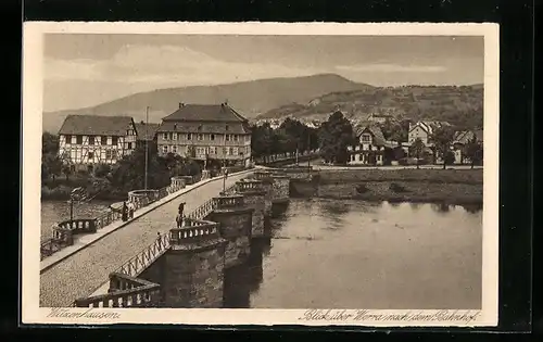 AK Witzenhausen, Ortsansicht, Blick von der Brücke über Werra nach dem Bahnhof