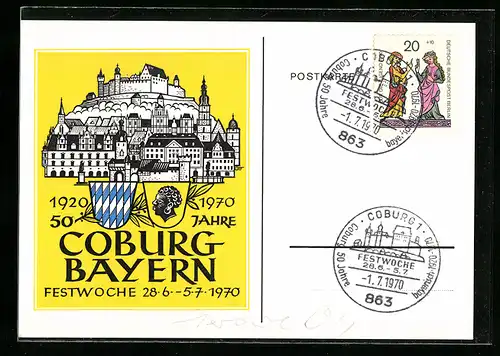 AK Coburg /Bayern, Zeichnung der Stadt zur Festwoche 1970