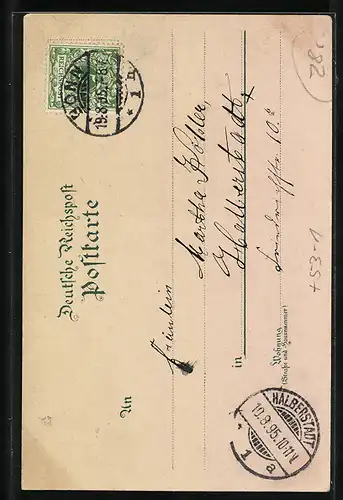 Vorläufer-Lithographie Godesberg, Blick zur Burg 1895