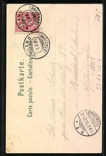 Vorläufer-Lithographie Bergsteiger in den Bergen 1895