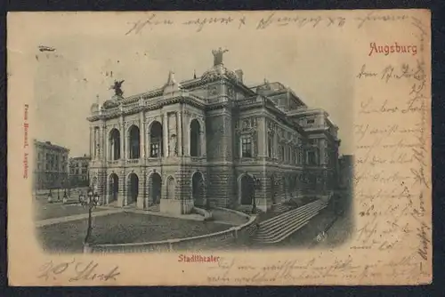 Relief-AK Augsburg, Blick zum Stadttheater