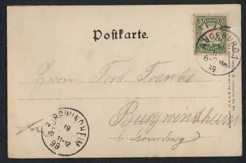 Relief-AK Augsburg, Blick zum Stadttheater