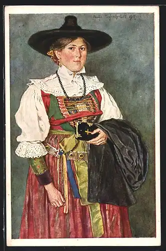 AK Italienerin in Tracht mit einer Bibel