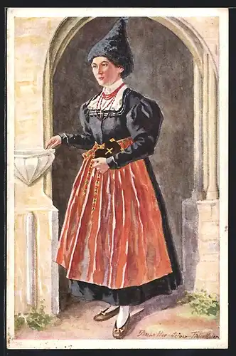 Künstler-AK Schöne Grödnerin im eleganten Trachtenkleid
