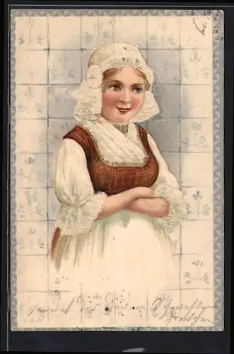 Künstler-AK Niederländische Dame in weissen Trachten