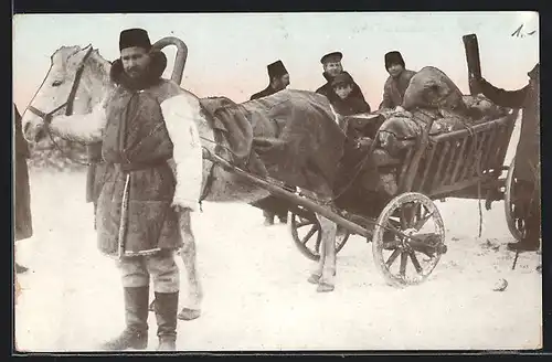 AK Typen aus Russisch-Polen, Auf einem Pferdekarren durch den Schnee