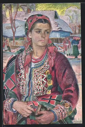 Künstler-AK Magda, Junge Polin mit traurigen Augen in Tracht