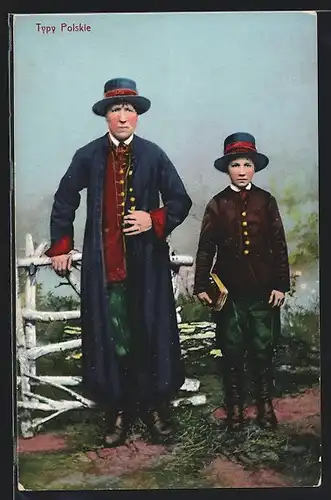 AK Vater und Sohn tragen Hut und Tracht