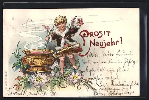 AK Neujahrsengel kocht eine Bowle