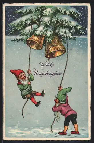 AK Zwerge läuten die Glocken zu Neujahr