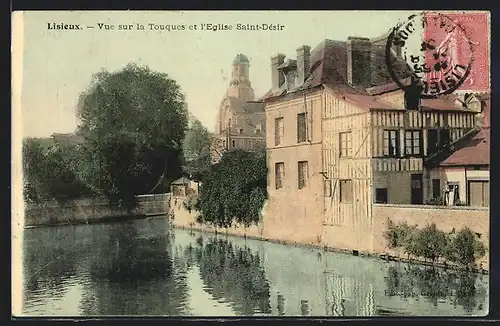 AK Lisieux, vue sur la Touques et l'église Saint-Désir