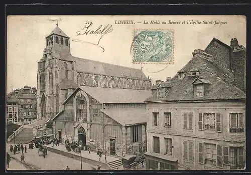 AK Lisieux, La Halle au Beurre et l`Eglise Saint-Jacques