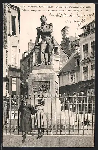 AK Conde-sur-Mer, Statue de Dumont-d`Urville