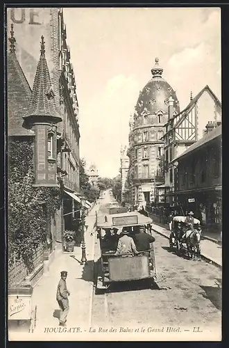 AK Houlgate, La Rue des Bains et le Grand Hotel, Kutschen